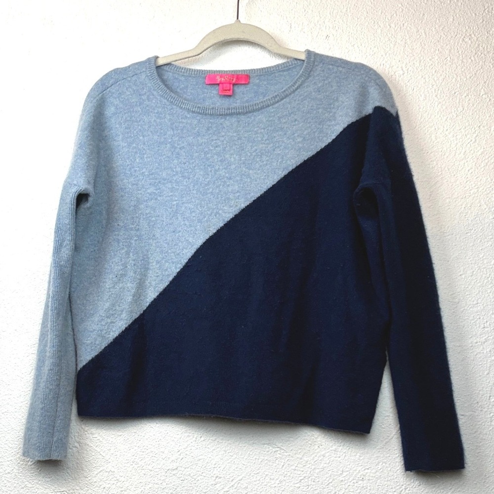 Lilly Pulitzer Blue Sweater - S - Cashmere Colorblock Crewneck Preppy Coastal